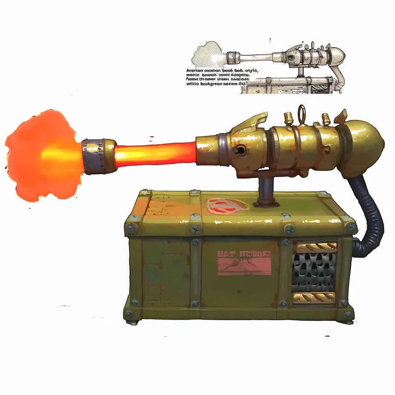 美漫风格，火焰投掷器，武器手绘，白色背景  - style3部分