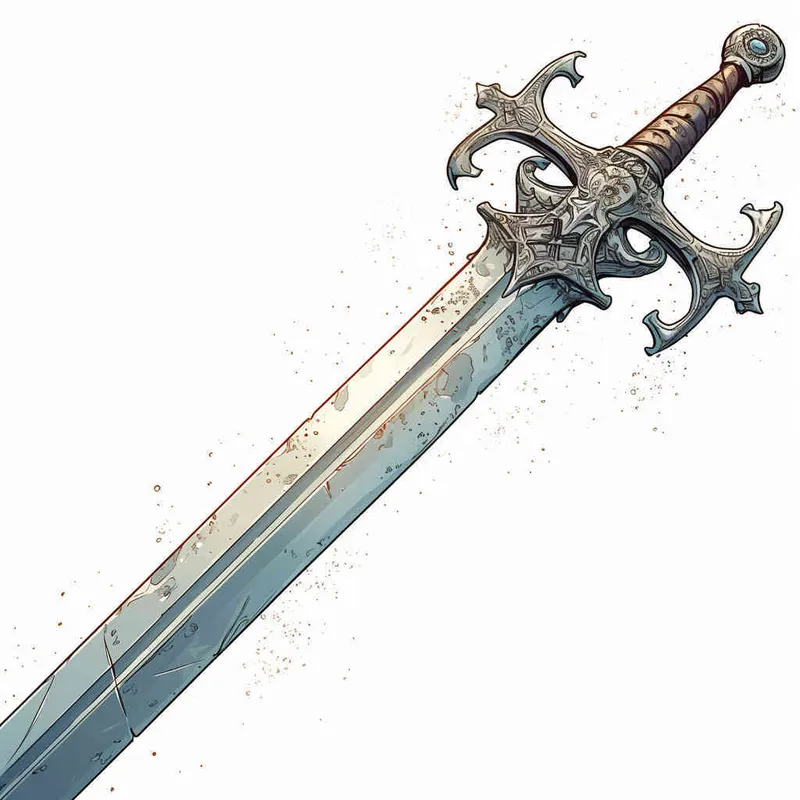 美漫风格，凯尔特长剑，武器手绘，白色背景  - style1部分