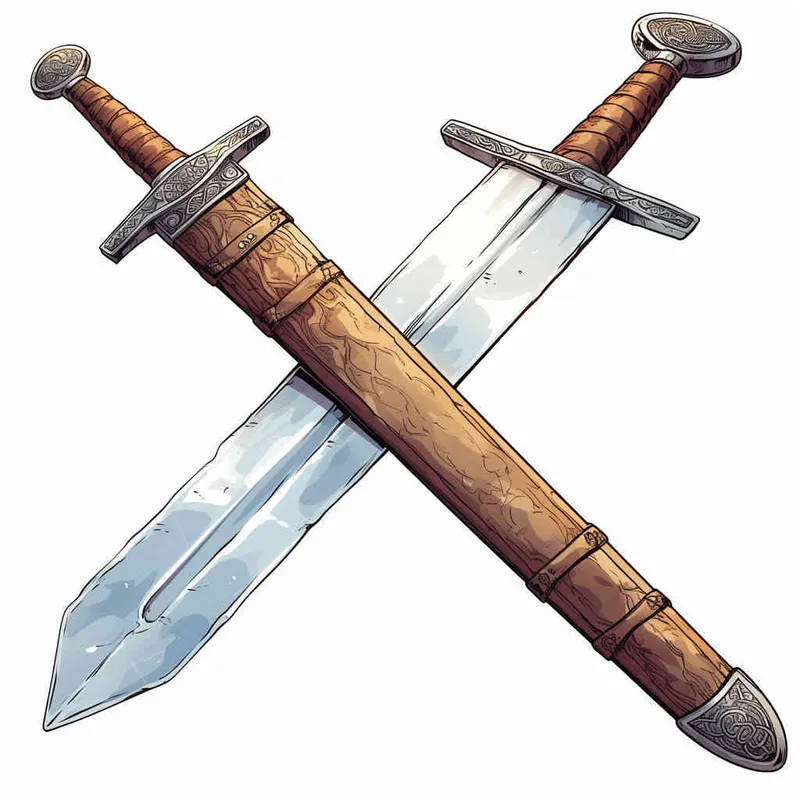 美漫风格，凯尔特长剑，武器手绘，白色背景  - style2部分