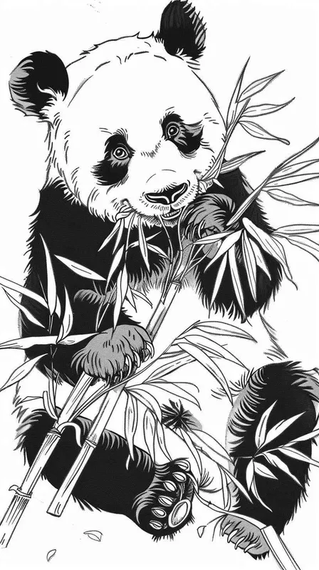 生成一张图,一只吃着竹子的大熊猫,线稿图 - AI绘画作品展示 | Midjourney中文版生成