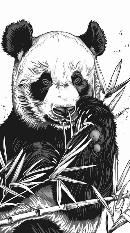 生成一张图,一只吃着竹子的大熊猫,线稿图 - AI绘画作品展示 | Midjourney中文版生成
