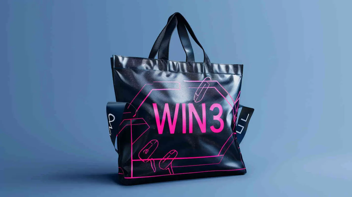 设计一个时尚包，logo是“WIN3”的高级设计字体，很醒目很帅，背景纯色，赛博朋克风格 - style1部分