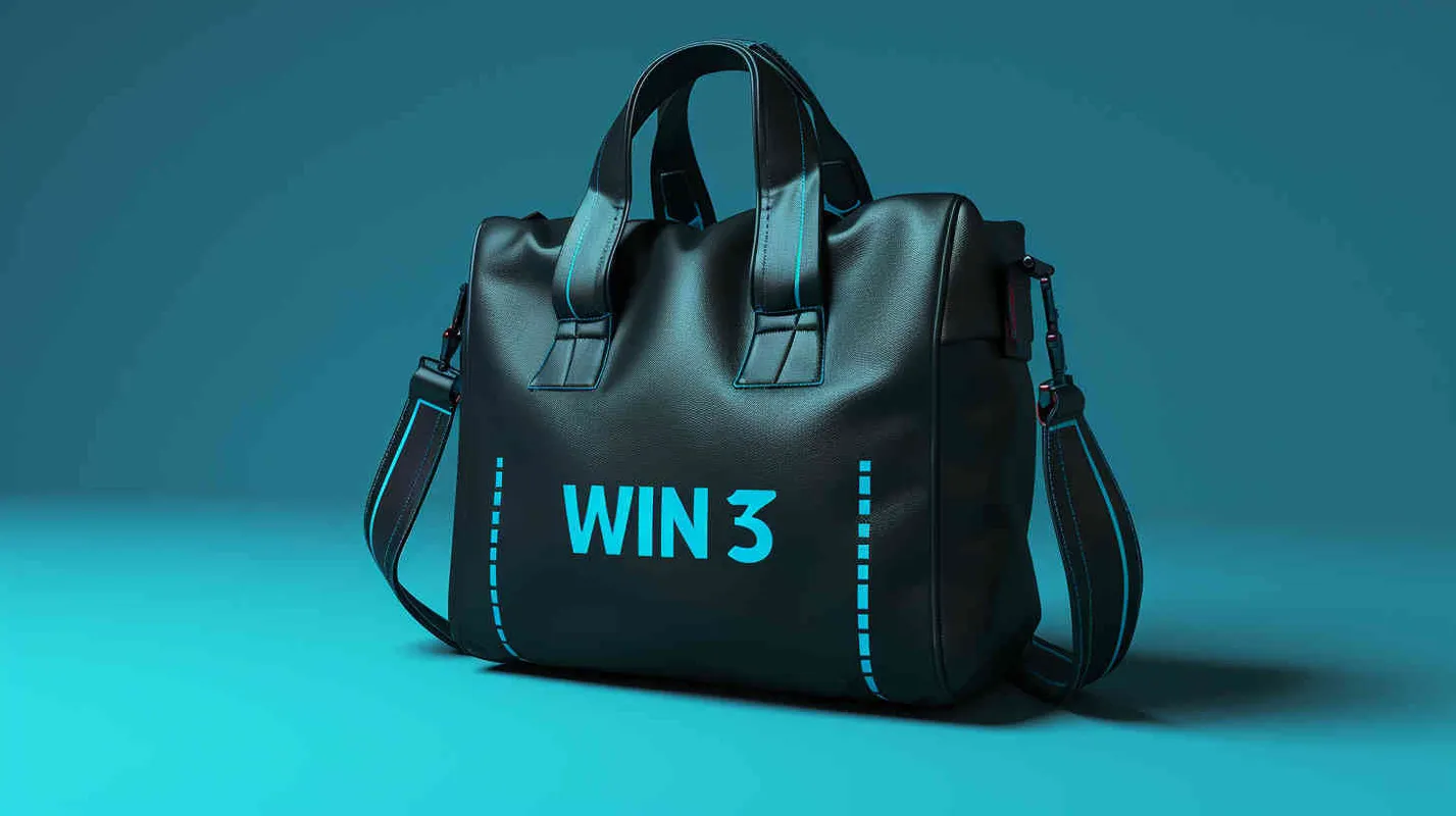 设计一个时尚包，logo是“WIN3”的高级设计字体，很醒目很帅，背景纯色，赛博朋克风格 - style3部分