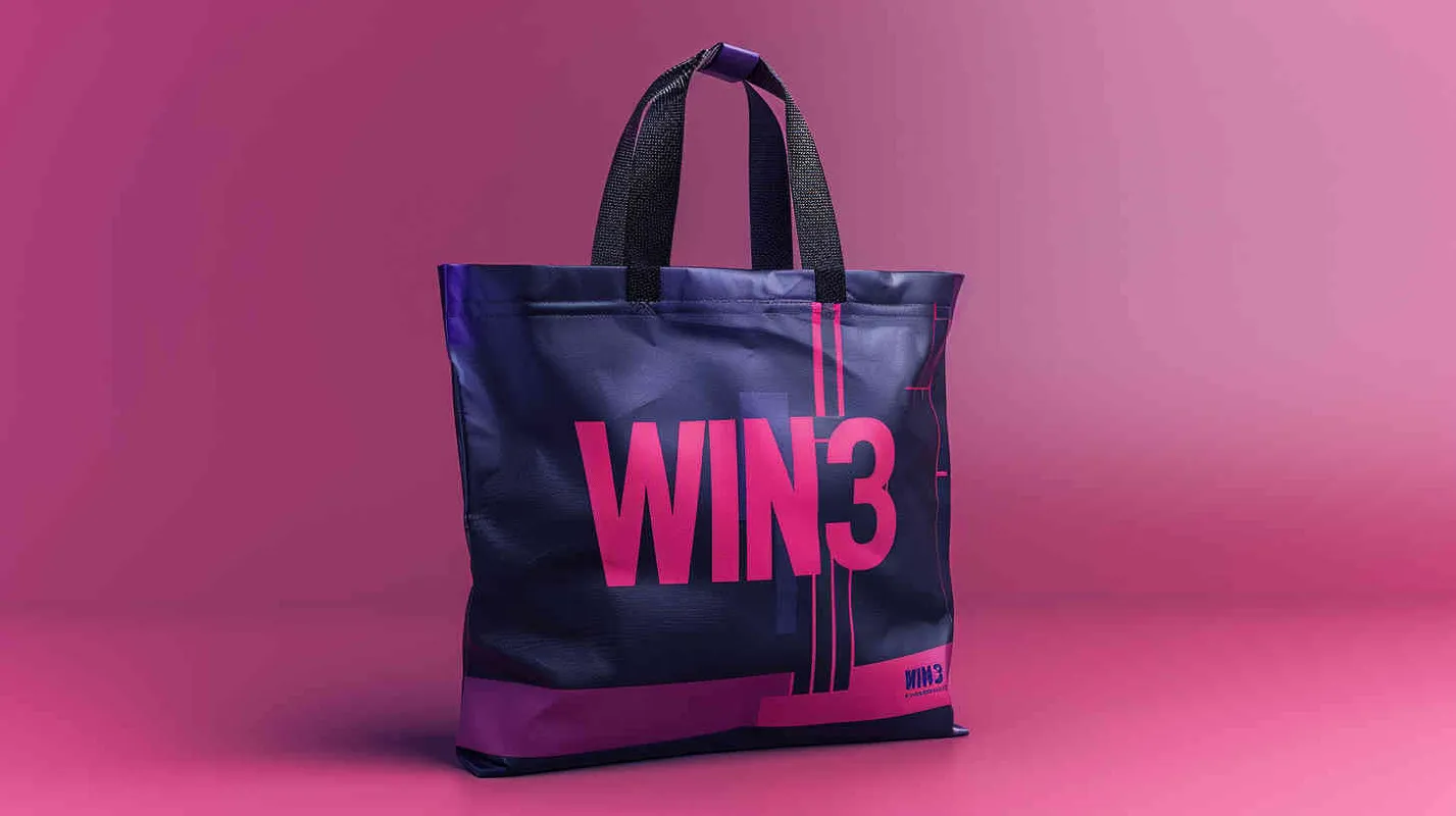 设计一个时尚包，logo是“WIN3”的高级设计字体，很醒目很帅，背景纯色，赛博朋克风格 - style4部分