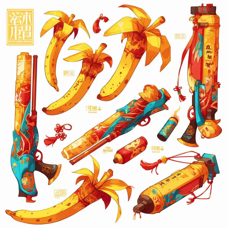 美漫风格，火焰芭蕉扇，武器手绘，白色背景  - style1部分