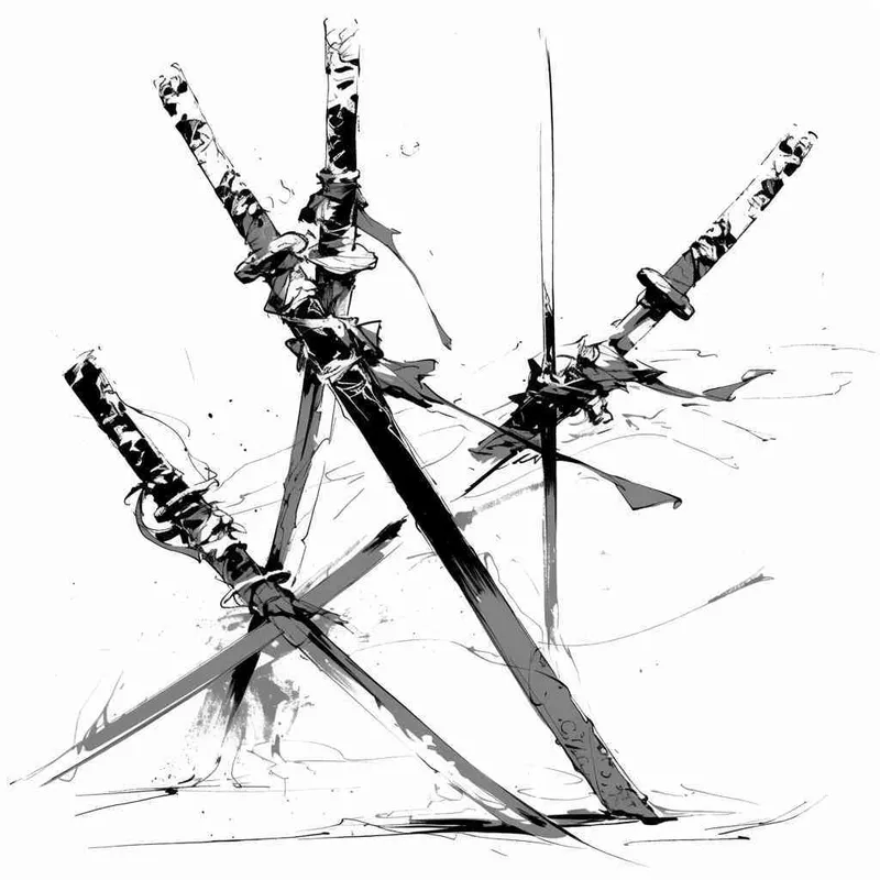  美漫风格，针，中国武器手绘，白色背景 - style4部分