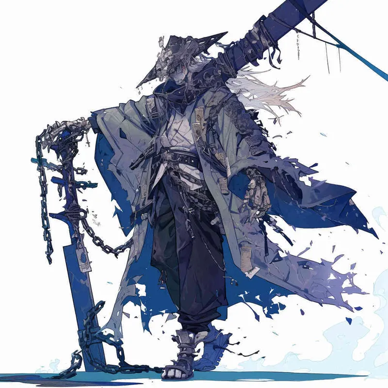 美漫风格，冰霜锁链，武器手绘，白色背景 - style2部分