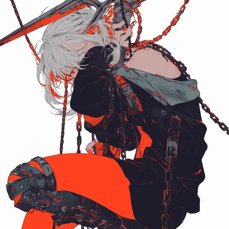 美漫风格，冰霜锁链，武器手绘，白色背景 - style3部分