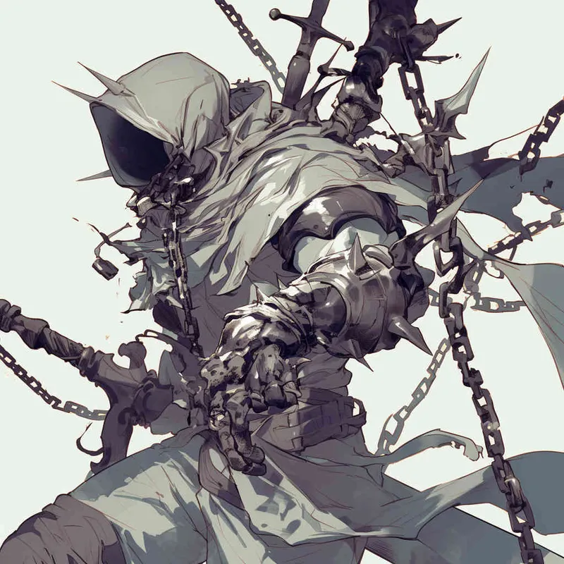 美漫风格，冰霜锁链，武器手绘，白色背景 - style4部分
