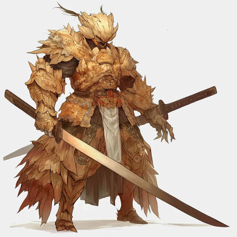 Meiman style, wooden armor, white background - style4部分