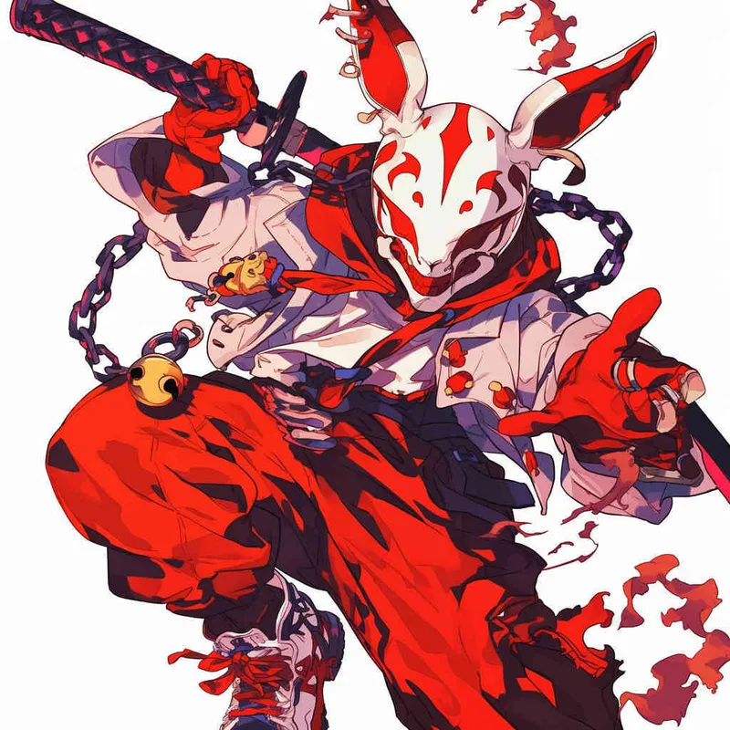 美漫风格，一张魔法面具，武器，白色背景  - style1部分