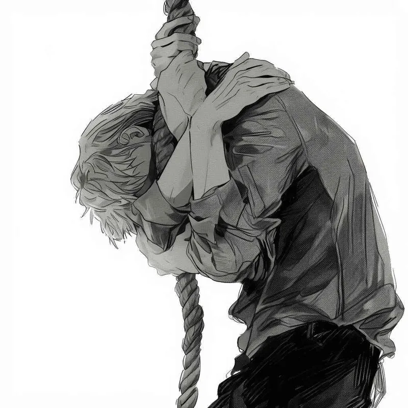 美漫风格，黑白画风，一个人与另一个人勾肩搭背，两个人手上握着同一根绳子，白色背景 - style1部分