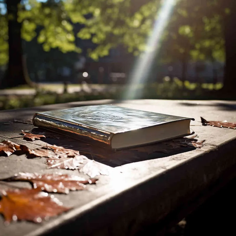 A closed book is placed on a bench in the park, with the afternoon sunlight shining on the cover of the book. The photo style features a 45 degree angle and close-up shotst,--ar 1:1 --v 5.2 - AI绘画作品展示 | Midjourney中文版生成