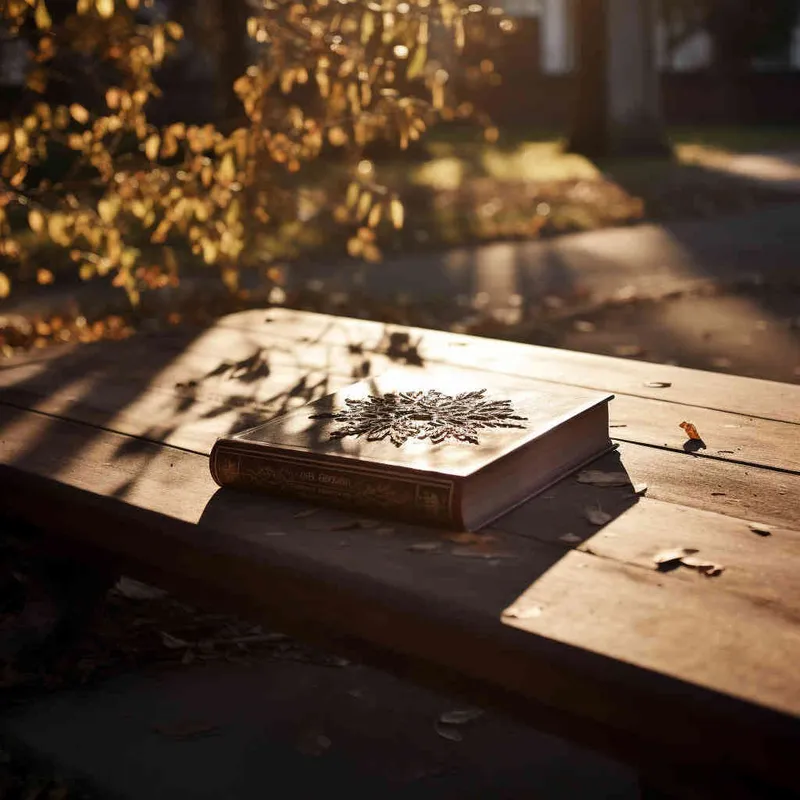 A closed book is placed on a bench in the park, with the afternoon sunlight shining on the cover of the book. The photo style features a 45 degree angle and close-up shotst,--ar 1:1 --v 5.2 - AI绘画作品展示 | Midjourney中文版生成