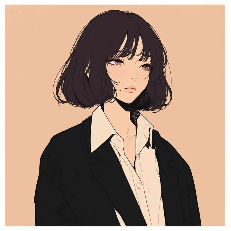 中性短发女孩，身穿白色棉麻禁欲系衬衫，外搭黑色西装，全身形象，韩漫立绘风格 - style1部分
