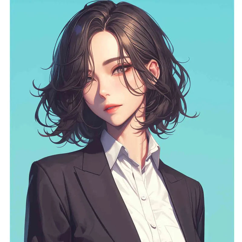 中性短发女孩，身穿白色棉麻禁欲系衬衫，外搭黑色西装，全身形象，韩漫立绘风格 - style4部分