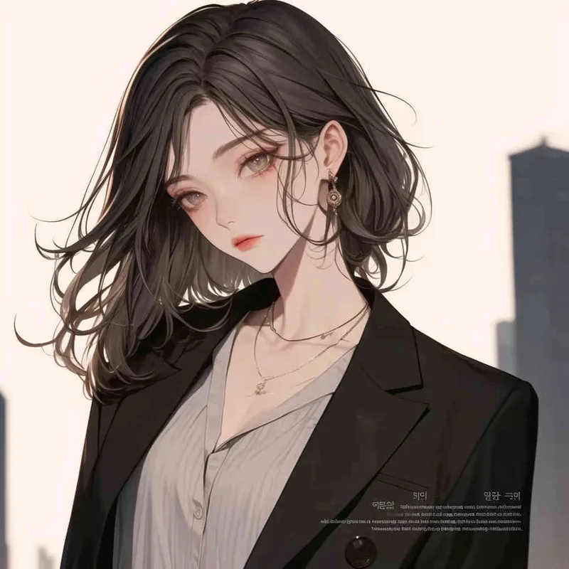 中性超级短发女孩，身穿白色棉麻禁欲系衬衫，外搭黑色西装，全身形象，韩漫立绘风格 - AI绘画作品展示 | Midjourney中文版生成