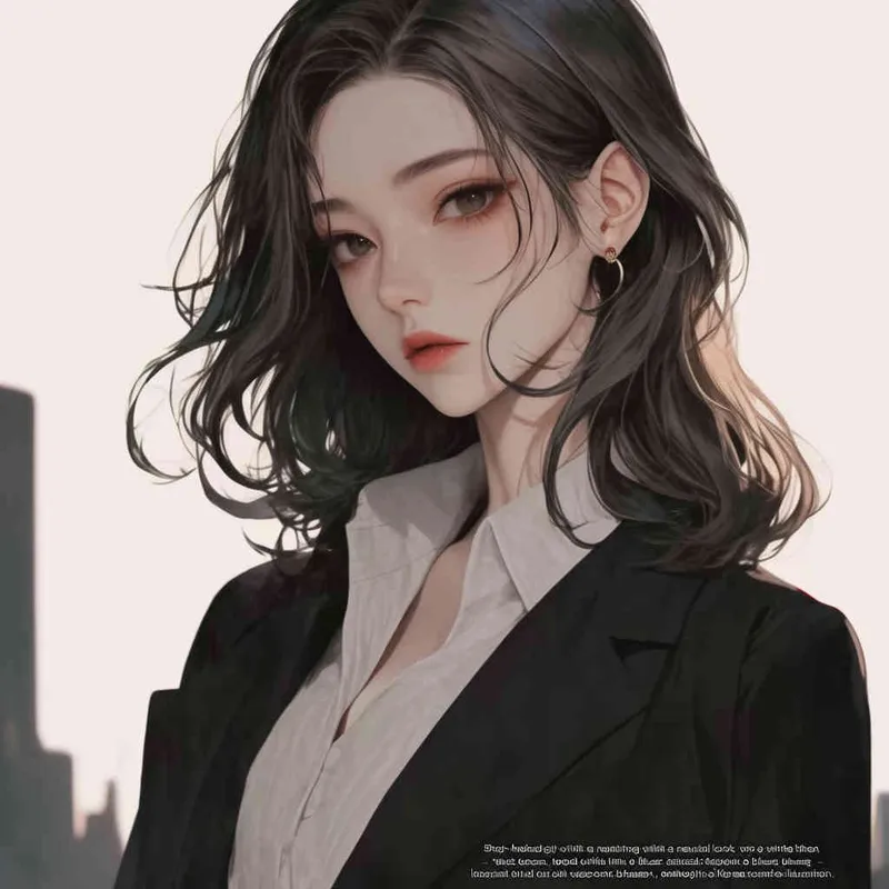 中性超级短发女孩，身穿白色棉麻禁欲系衬衫，外搭黑色西装，全身形象，韩漫立绘风格 - AI绘画作品展示 | Midjourney中文版生成