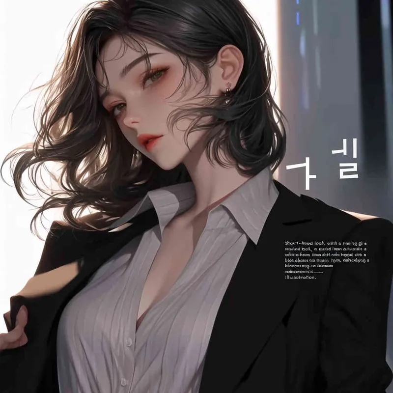 中性超级短发女孩，身穿白色棉麻禁欲系衬衫，外搭黑色西装，全身形象，韩漫立绘风格 - AI绘画作品展示 | Midjourney中文版生成
