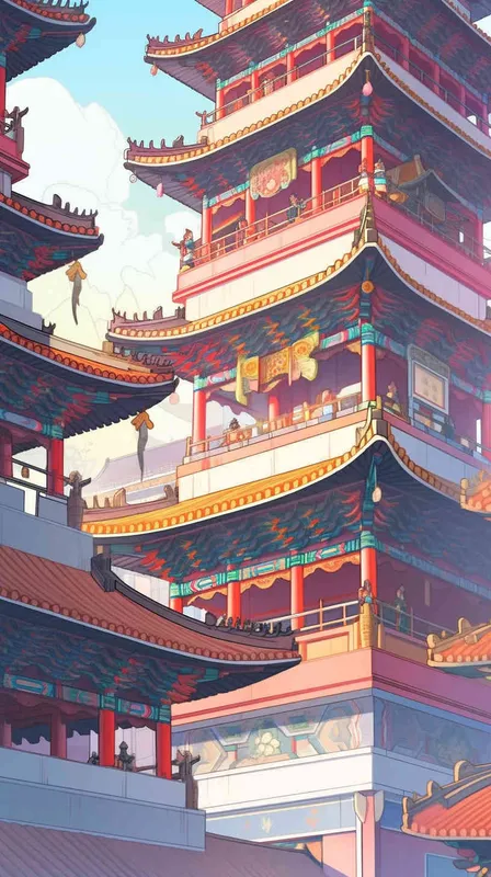 Famous architectural complex in Beijing, illustration style, distant view, 8K - style2部分