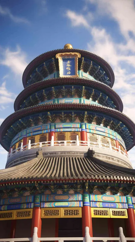 Famous architectural complex in Beijing, illustrated in a distant 8K view. Waist Shot(WS),Natural light,Upview  - style4部分