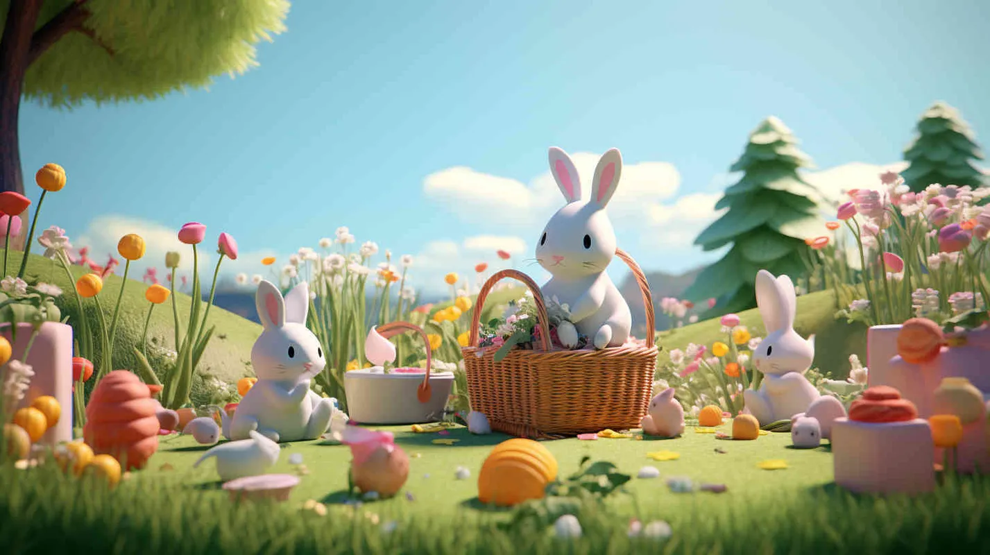 3D clay universe populated by adorable animals like cats, dogs, and rabbits enjoying a colorful picnic on the lush grass. The scene is filled with baskets, flowers, and bathed in sunlight, all depicted in a charming cartoon style with a touch of minimalism. Created using clay material and rendered flawlessly with Blender, C4D, and Octane Renderer to ensure perfection in every detail, offering the best quality at 8k resolution - ideal for animation or illustration projects. Face Shot (VCU),Natural light,Medium Shot(MS) --ar 9:16 --v 5.2 - AI绘画作品展示 | Midjourney中文版生成