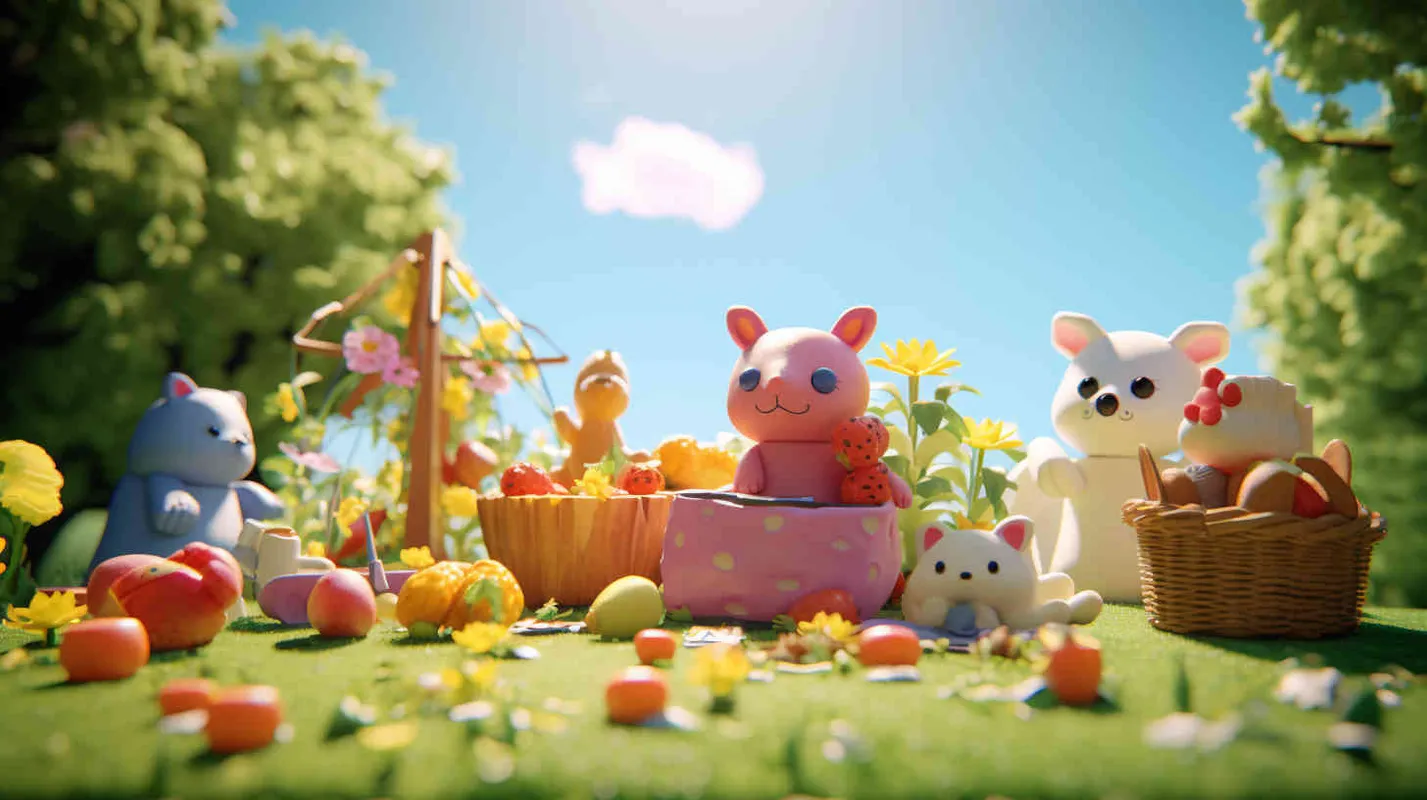 3D clay universe populated by adorable animals like cats, dogs, and rabbits enjoying a colorful picnic on the lush grass. The scene is filled with baskets, flowers, and bathed in sunlight, all depicted in a charming cartoon style with a touch of minimalism. Created using clay material and rendered flawlessly with Blender, C4D, and Octane Renderer to ensure perfection in every detail, offering the best quality at 8k resolution - ideal for animation or illustration projects. Face Shot (VCU),Natural light,Medium Shot(MS) --ar 9:16 --v 5.2 - AI绘画作品展示 | Midjourney中文版生成