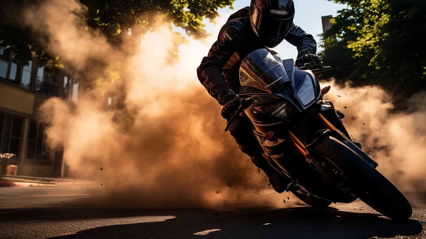 A man riding a Yamaha motorcycle burns a tire in place - style1部分