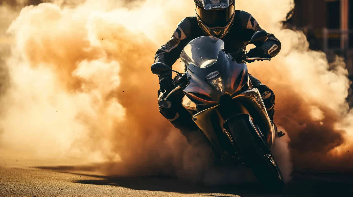A man riding a Yamaha motorcycle burns a tire in place - style2部分