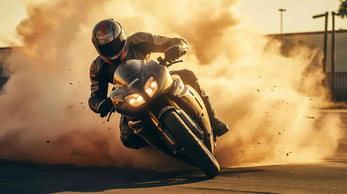 A man riding a Yamaha motorcycle burns a tire in place - style4部分