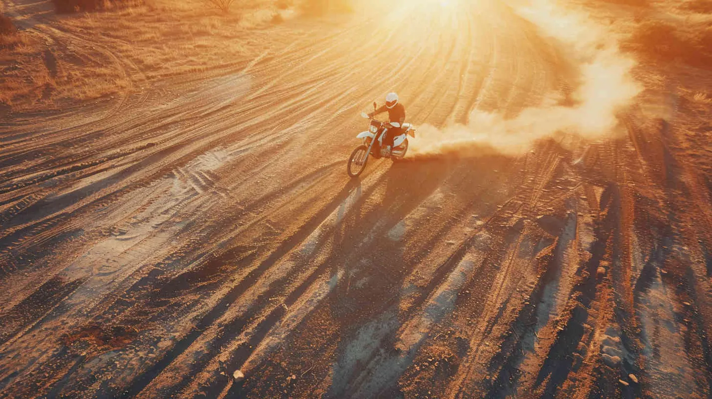 A man riding a BMW motorcycle burns tires in place, with many tire marks on the ground - AI绘画作品展示 | Midjourney中文版生成