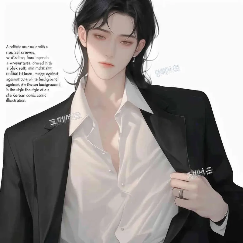 中性板寸超短头发禁欲系男生，精致的五官，身穿白色棉麻禁欲系衬衫，外搭黑色西装，全身形象，纯白色背景，韩漫立绘风格 - style3部分