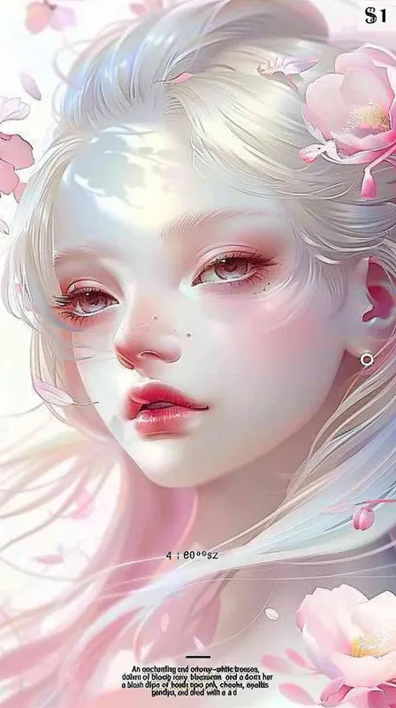 1️⃣ A cute and beautiful fairy with long white hair, pink eyes, a delicate face, wearing flowers on her head, pink lips, pink blush, pink eyeshadow, a pink background, a pink color scheme, a pink tone, pink light and shadow, in the style of a Chinese illustration, a mobile wallpaper, a closeup portrait, exquisite details, soft lighting, in a fantasy style.  - style4部分