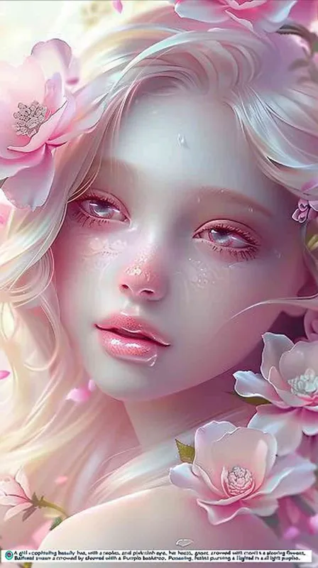 Pink hair, pink eyes, beautiful girl with flowers on her head, pink purple color tone, light purple background, exquisite three-dimensional facial features, exquisite makeup, super realistic, high-definition wallpaper, anime style, 8K - style4部分