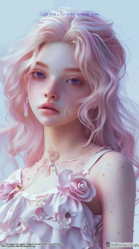 Light pink hair, light purple eyes, beautiful Asian looking girl, full body, light purple color tone, pure white background, exquisite three-dimensional European and American facial features, exquisite makeup, super realistic photography, master works, high-definition wallpaper, 8K - style2部分