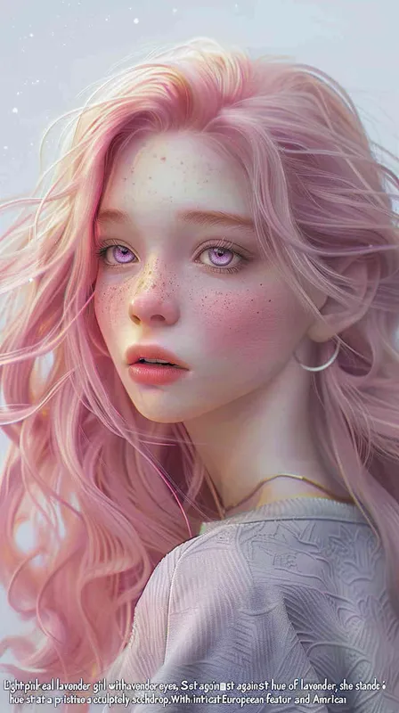 Light pink hair, light purple eyes, beautiful Asian looking girl, full body, light purple color tone, pure white background, exquisite three-dimensional European and American facial features, exquisite makeup, super realistic photography, master works, high-definition wallpaper, 8K - style4部分