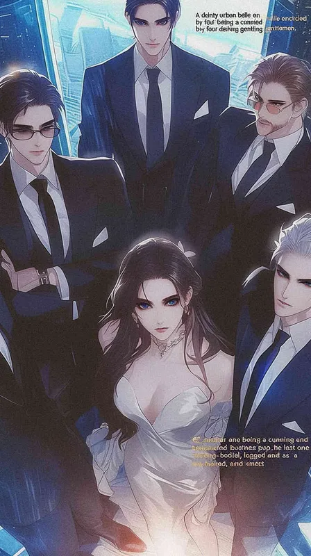 A delicate urban beauty surrounded by four handsome guys, one is a domineering and handsome CEO, one is a black bellied suit and glasses man, one is a celebrity little milk dog, and one is a tough muscular and long haired bodyguard - style1部分