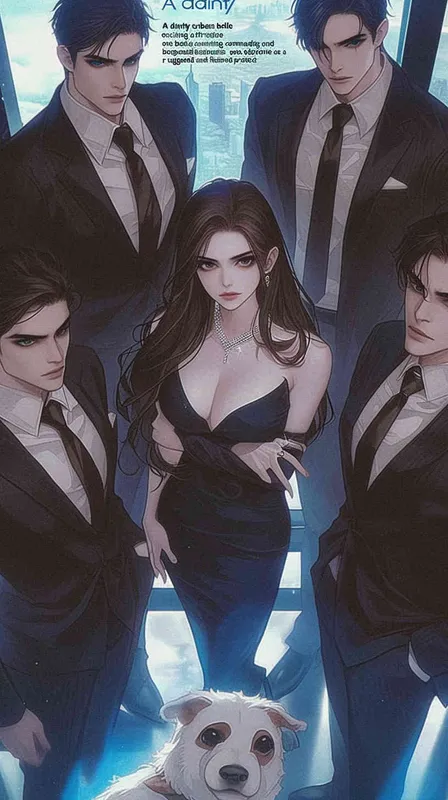 A delicate urban beauty surrounded by four handsome guys, one is a domineering and handsome CEO, one is a black bellied suit and glasses man, one is a celebrity little milk dog, and one is a tough muscular and long haired bodyguard - style3部分