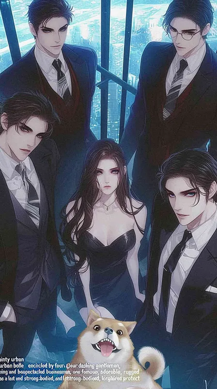 A delicate urban beauty surrounded by four handsome guys, one is a domineering and handsome CEO, one is a black bellied suit and glasses man, one is a celebrity little milk dog, and one is a tough muscular and long haired bodyguard - style4部分