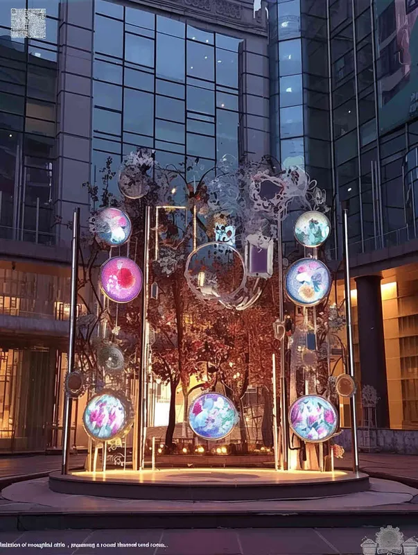 Mirror installation, metal style, digital installation art with rose as the theme - style3部分