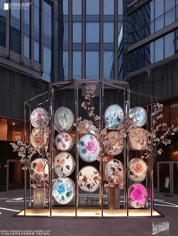 Mirror installation, metal style, digital installation art with rose as the theme - style4部分