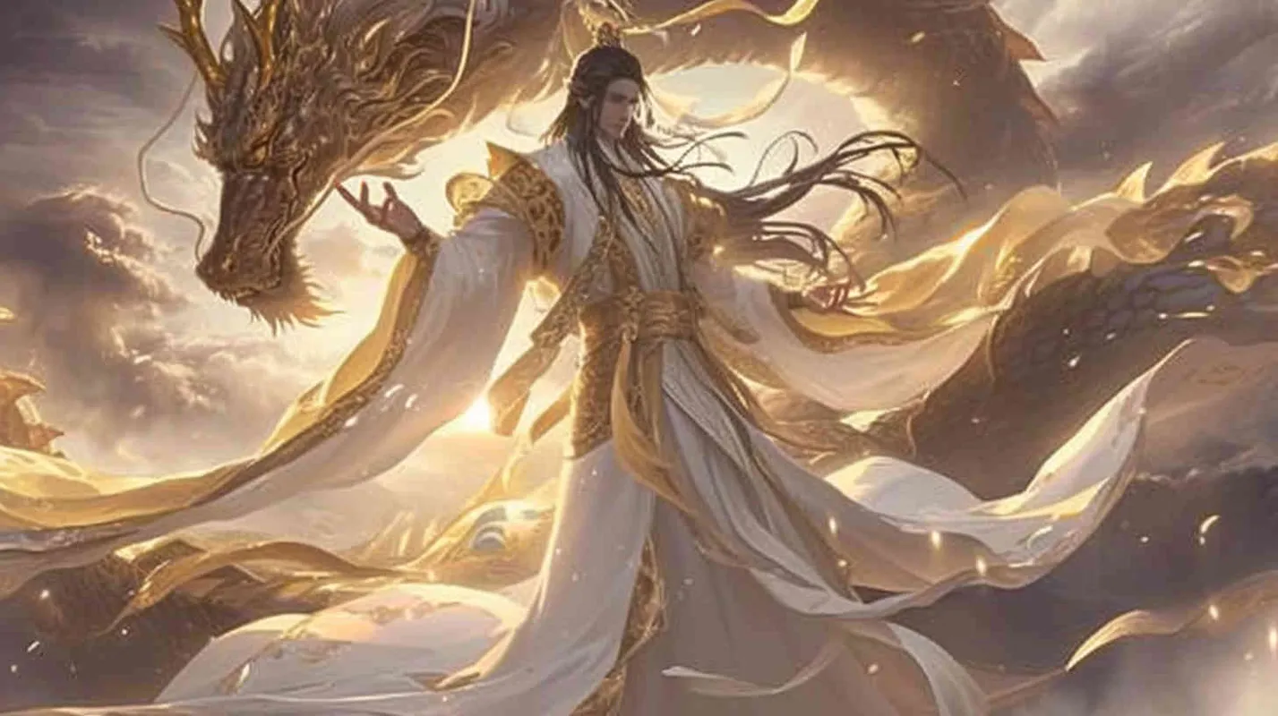 东皇太一以一种庄严而神圣的形象呈现在我们眼前。

他站立在苍穹之下，身姿巍峨，仿佛与天地同高。他的面容沉静而威严，双眼深邃如海，仿佛能洞察世间万物的本质。一头乌黑的长发如瀑布般流淌至腰间，随风轻轻飘动，散发出一种神秘而庄重的气息。

他的身躯被一袭金色的长袍所覆盖，长袍上绣着复杂的图腾，闪烁着淡淡的光芒，彰显出他的尊贵与不凡。他的双手结印，掌心向上，仿佛在掌控着某种神秘的力量。

最令人震撼的是他身后那盘旋升腾的巨龙。巨龙身躯庞大，鳞片闪烁着金光，龙眼炯炯有神，仿佛与东皇太一共享着某种神秘的联系。巨龙的存在使得东皇太一的形象更加威严而神圣，仿佛他就是天地的化身 - style1部分