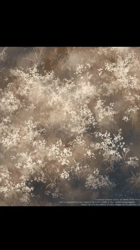 https://www.popo8.com/host/data/202404/13/10/4b82260.jpg Aerial view of dense white flowers and dark brown grasses, low angle shot, double exposure photography, hazy atmosphere, color gradient, Chinese ink painting style, fantasy art, ultrahigh definition resolution, super details, soft focus effect, natural light, symmetrical composition, smoke filled, mysterious mood --iw 2 --ar 2:1 - style3部分