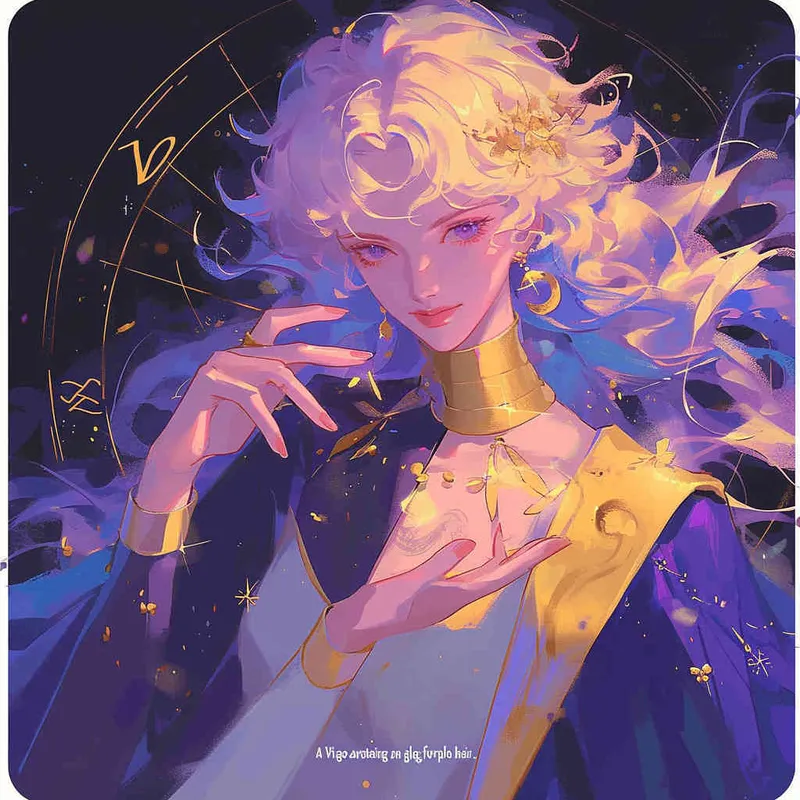 A Virgo avatar featuring a girl with long hair , illustrated style, purple - style1部分