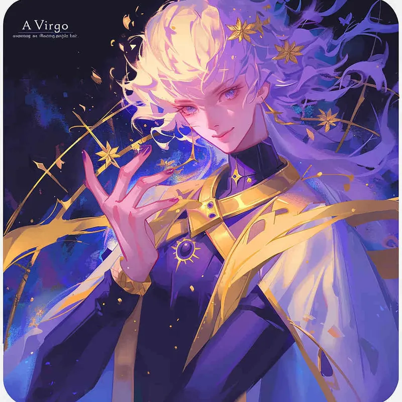 A Virgo avatar featuring a girl with long hair , illustrated style, purple - style3部分