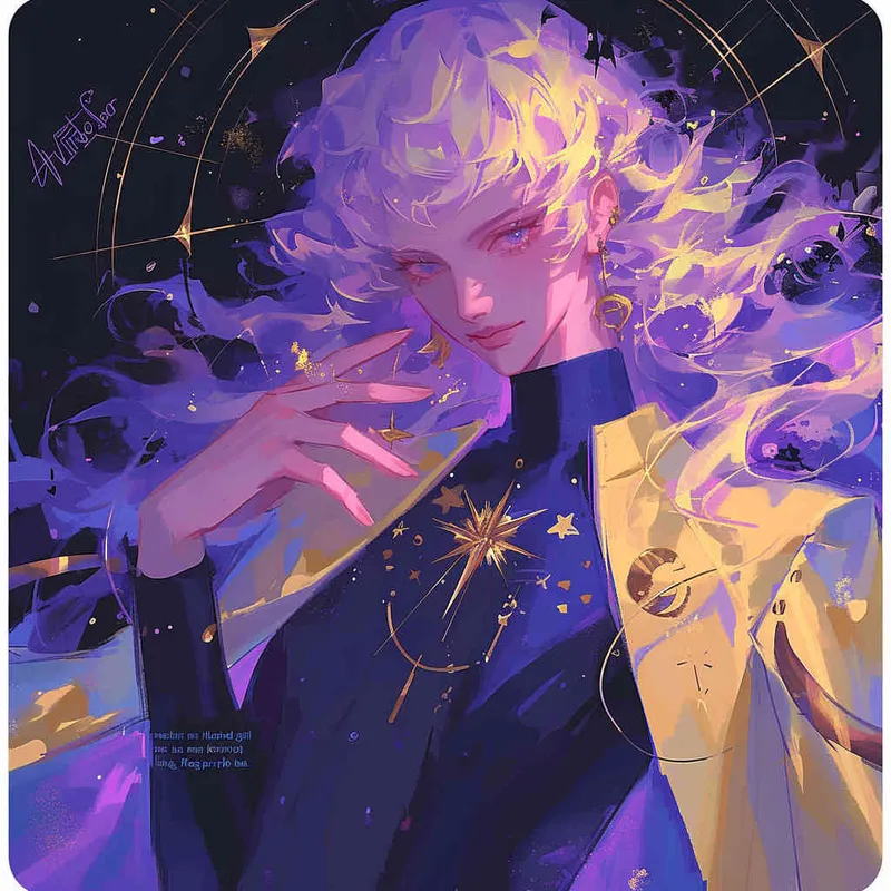 A Virgo avatar featuring a girl with long hair , illustrated style, purple - style4部分