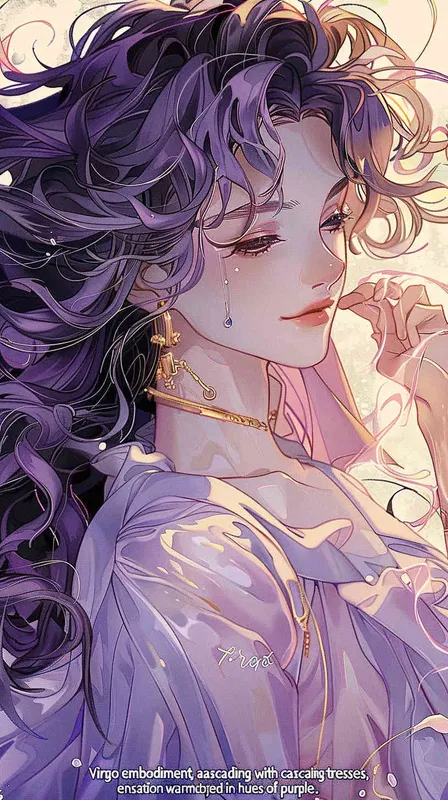 Virgo avatar, long haired girl, illustration, warm, comfortable, lazy, and soft artistic style, purple
 - style1部分