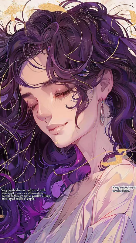 Virgo avatar, long haired girl, illustration, warm, comfortable, lazy, and soft artistic style, purple
 - style2部分