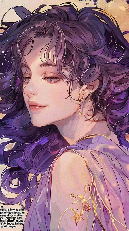 Virgo avatar, long haired girl, illustration, warm, comfortable, lazy, and soft artistic style, purple
 - style3部分