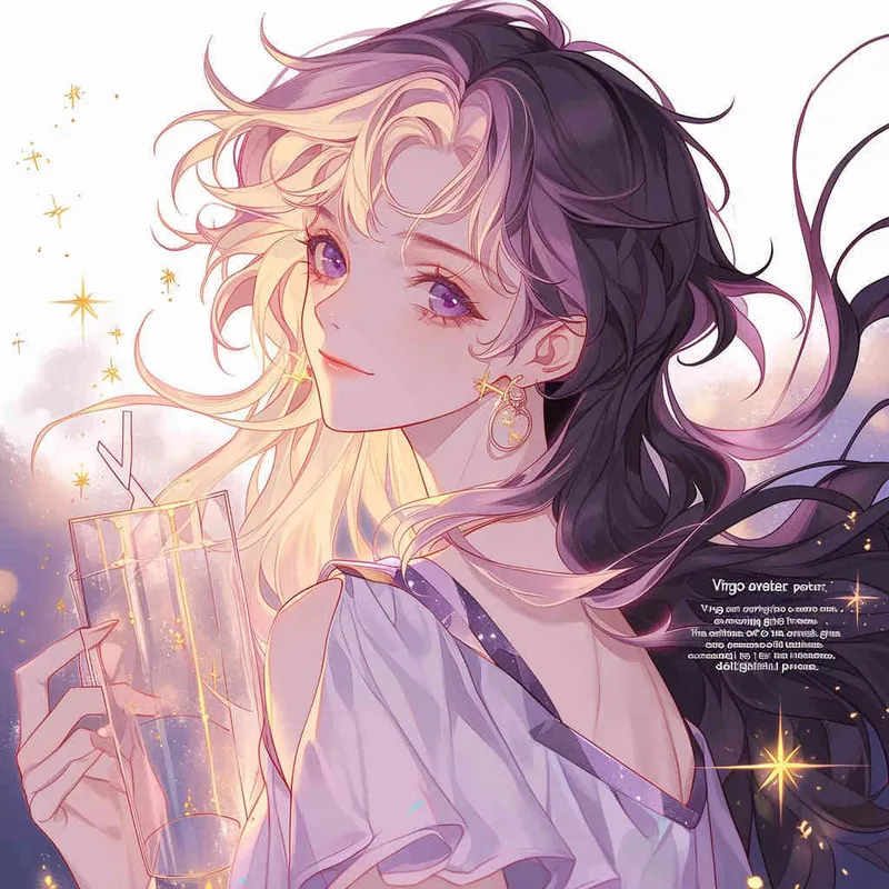 Virgo avatar, long haired girl, illustration, warm, comfortable, lazy, and soft artistic style, purple [ seed值: 
 - style1部分